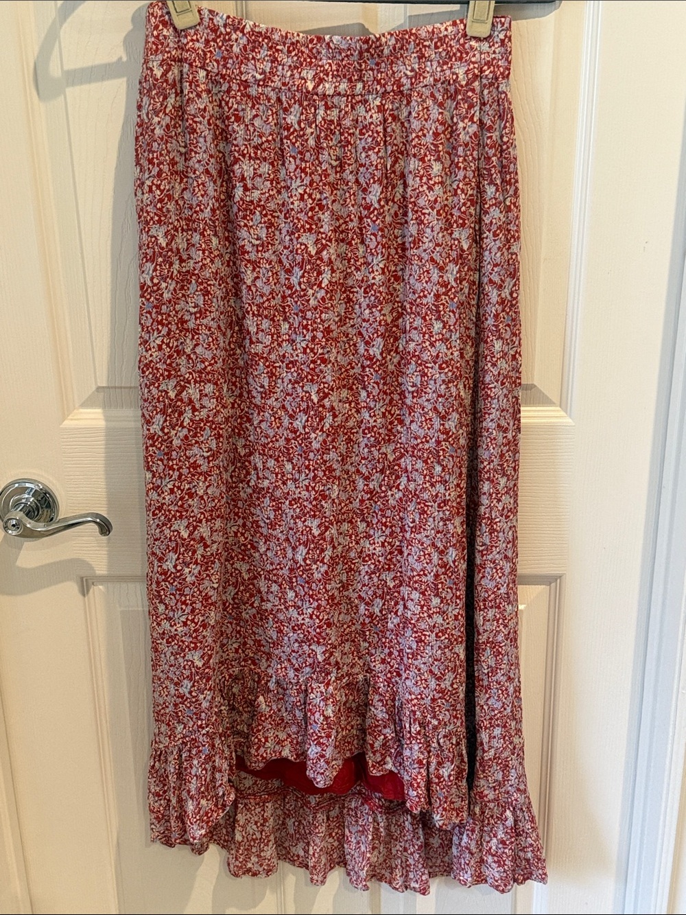 Abercrombie & Fitch Red Floral Maxi Skirt with Ruffle Hem - XL